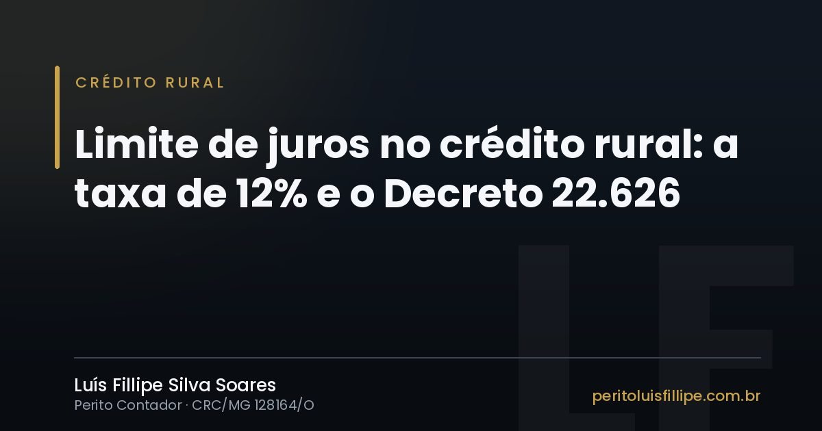 Capa do artigo: Limite de juros no crédito rural: a taxa de 12% e o Decreto 22.626